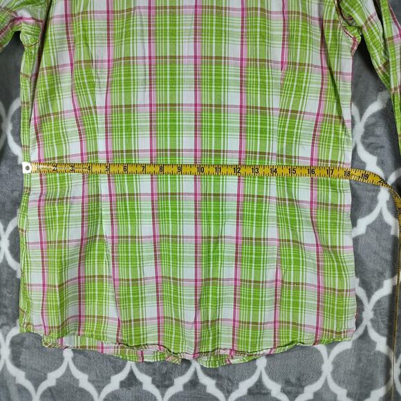 Ariat Shirt Womens Large Green Pink Plaid Fitted Western Pearl Snap Embroidered - Picture 12 of 14